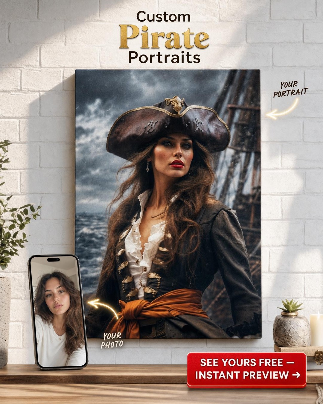 Custom Pirate Woman Portrait — Heroic Canvas