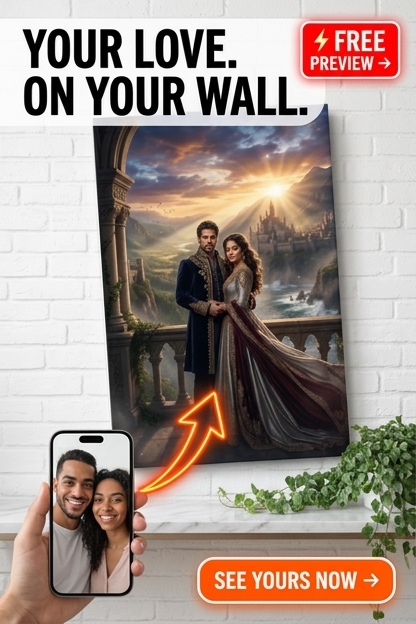 Custom Fantasy Couple Portrait — Romantic Castle Canvas from Photo