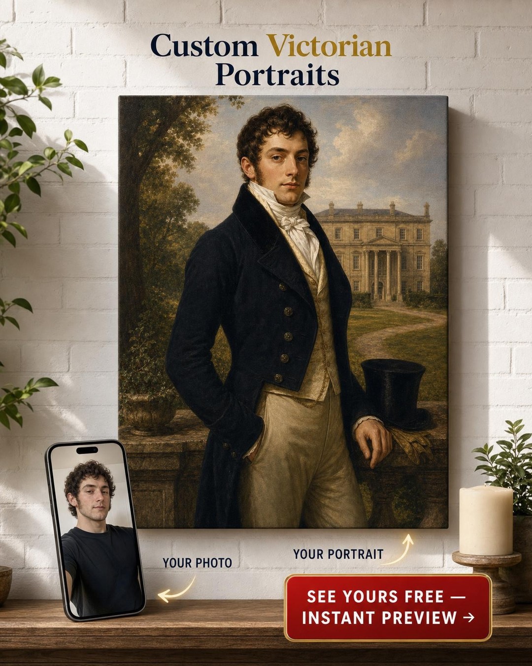 Regency Gentleman Custom Portrait from Photo | Personalized Canvas Gift