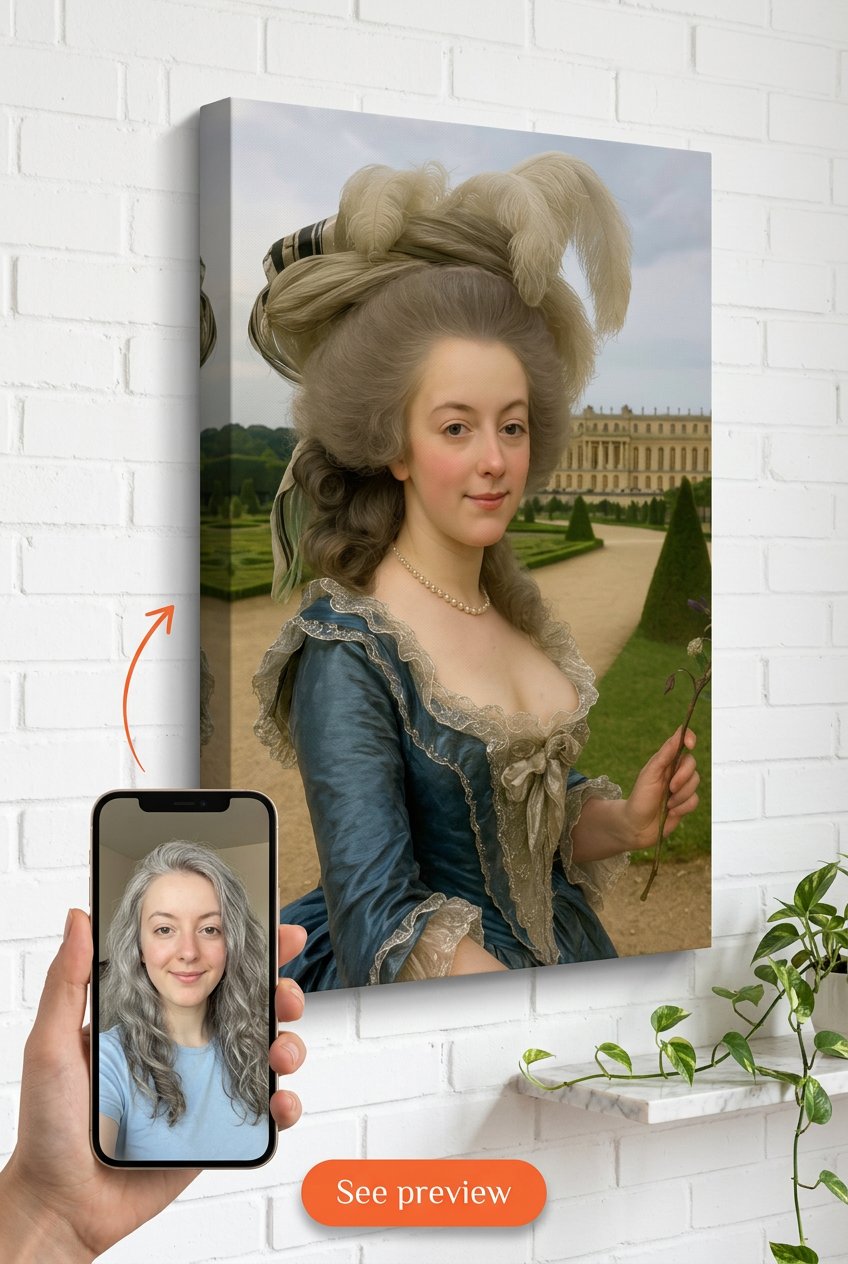 Custom Baroque Woman Portrait — Regal Garden Canvas from Photo