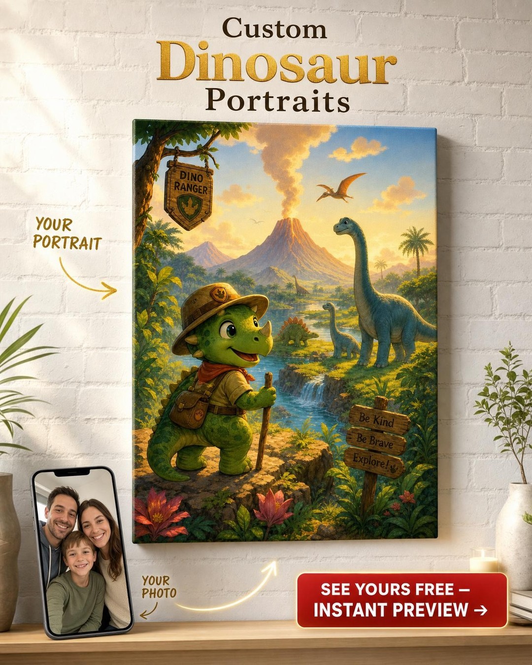 Dino Ranger Custom Portrait from Photo | Personalized Canvas Gift