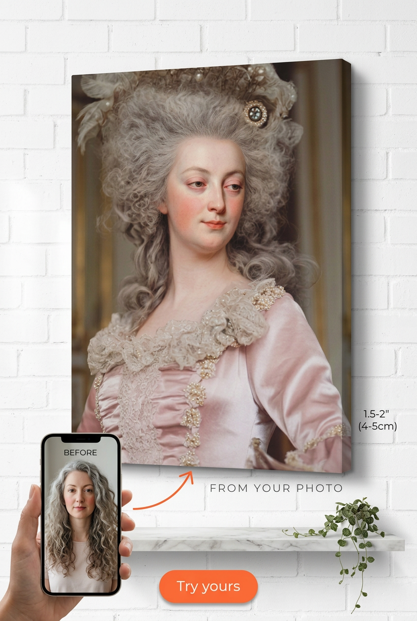 Custom Royal Woman Portrait — Regal Crown & Flowers Canvas