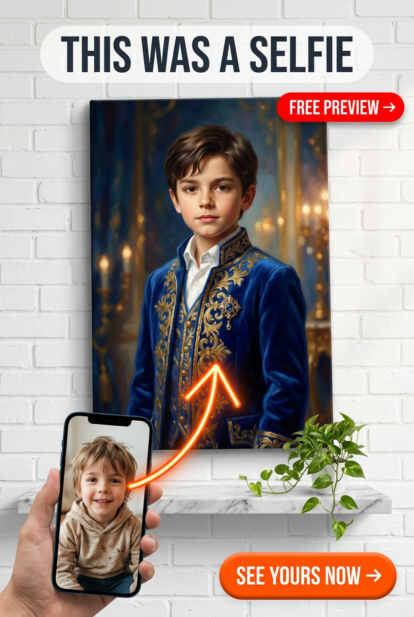 Custom Royal Portrait for Boys — Regal Canvas Art from Photo
