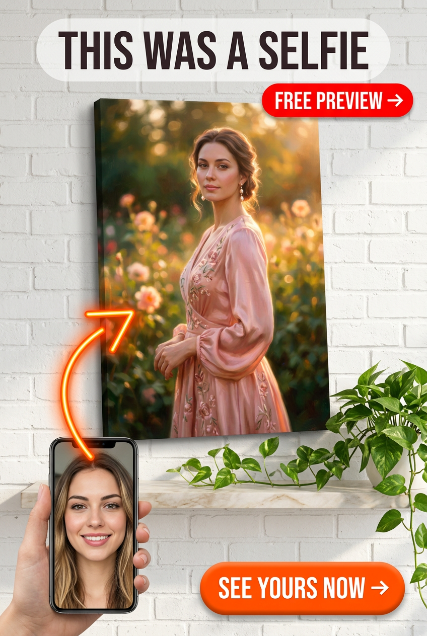 Custom Floral Woman Portrait — Serene Botanical Canvas from Photo