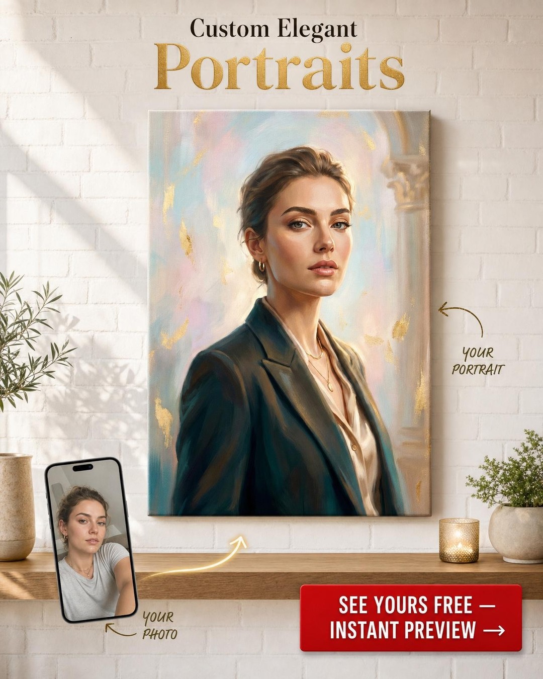 Custom Royal Woman Portrait — Regal Canvas Art from Photo