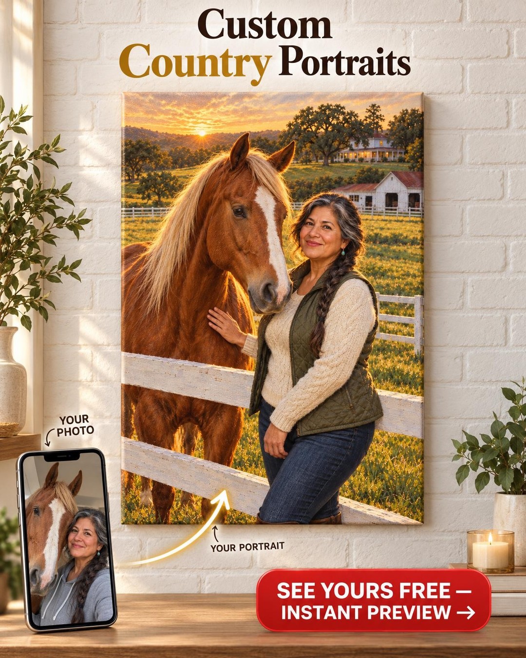 Her Own Horse Farm Custom Portrait from Photo | Personalized Future Self Gift