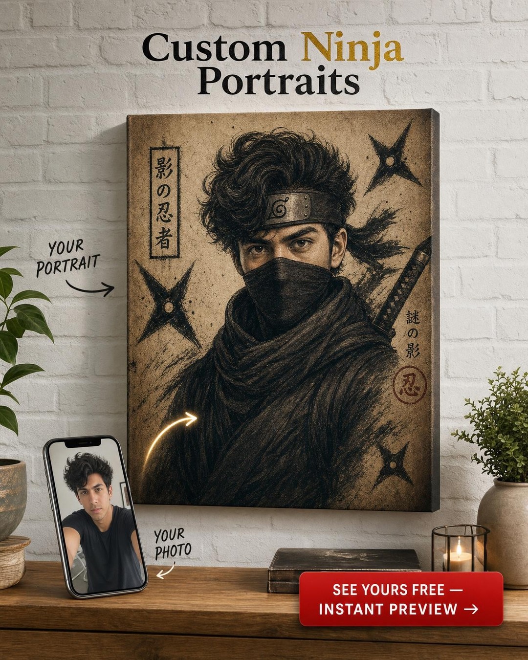 Ninja Bounty Wanted Poster Custom Portrait from Photo | Personalized Gift