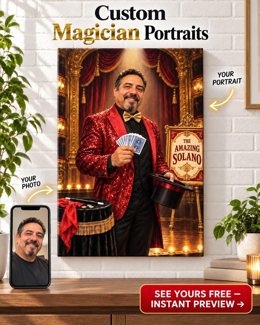 Your Own Act Stage Magic Custom Portrait from Photo | Personalized Canvas Gift