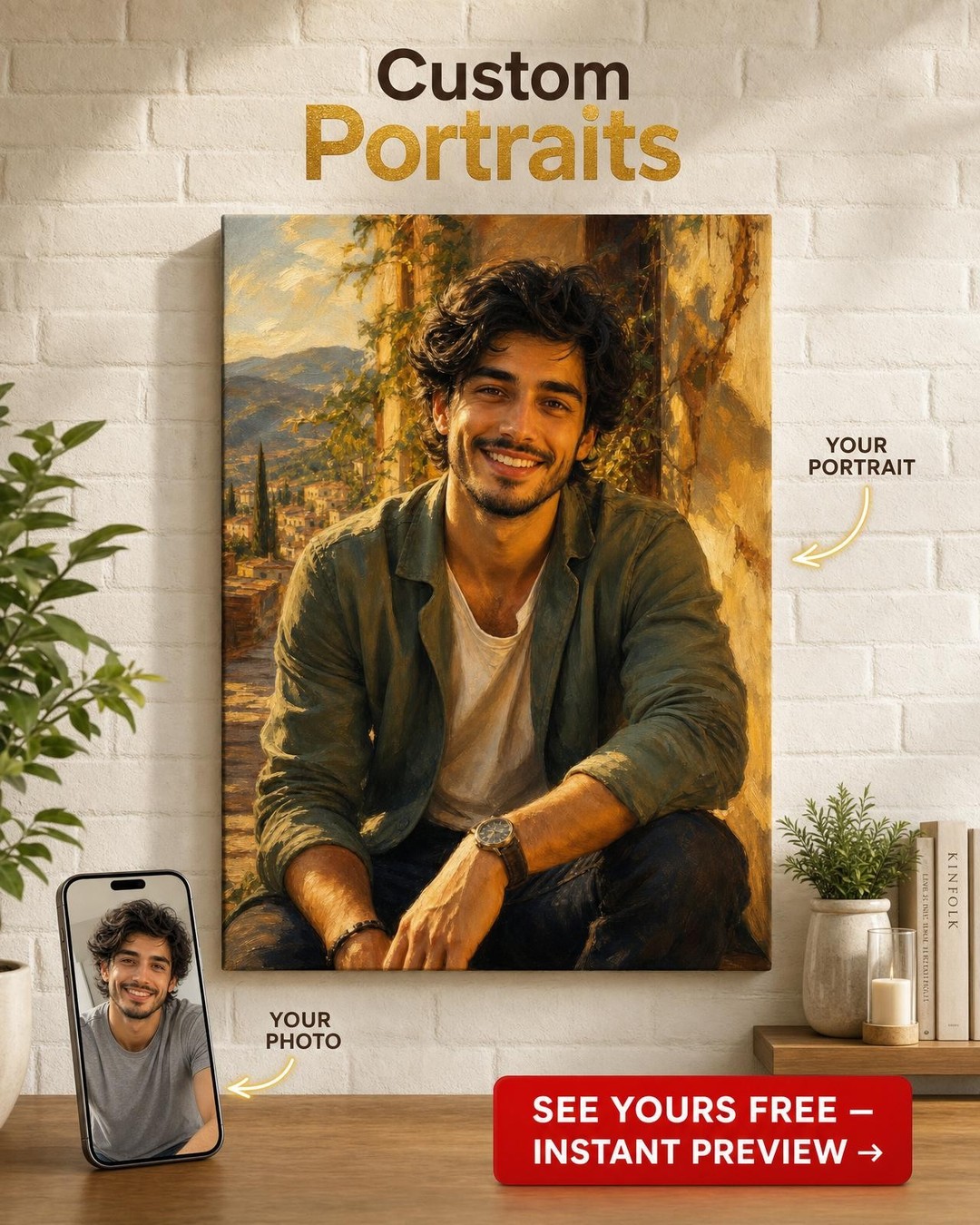 Brother Portrait Canvas — photoreal canvas with face-swap on a template