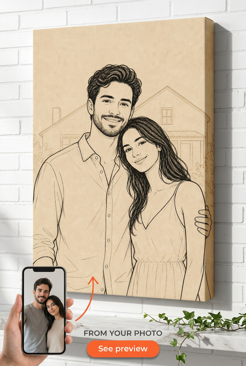 Custom Couple Portrait from Photo — Serene New Home Canvas
