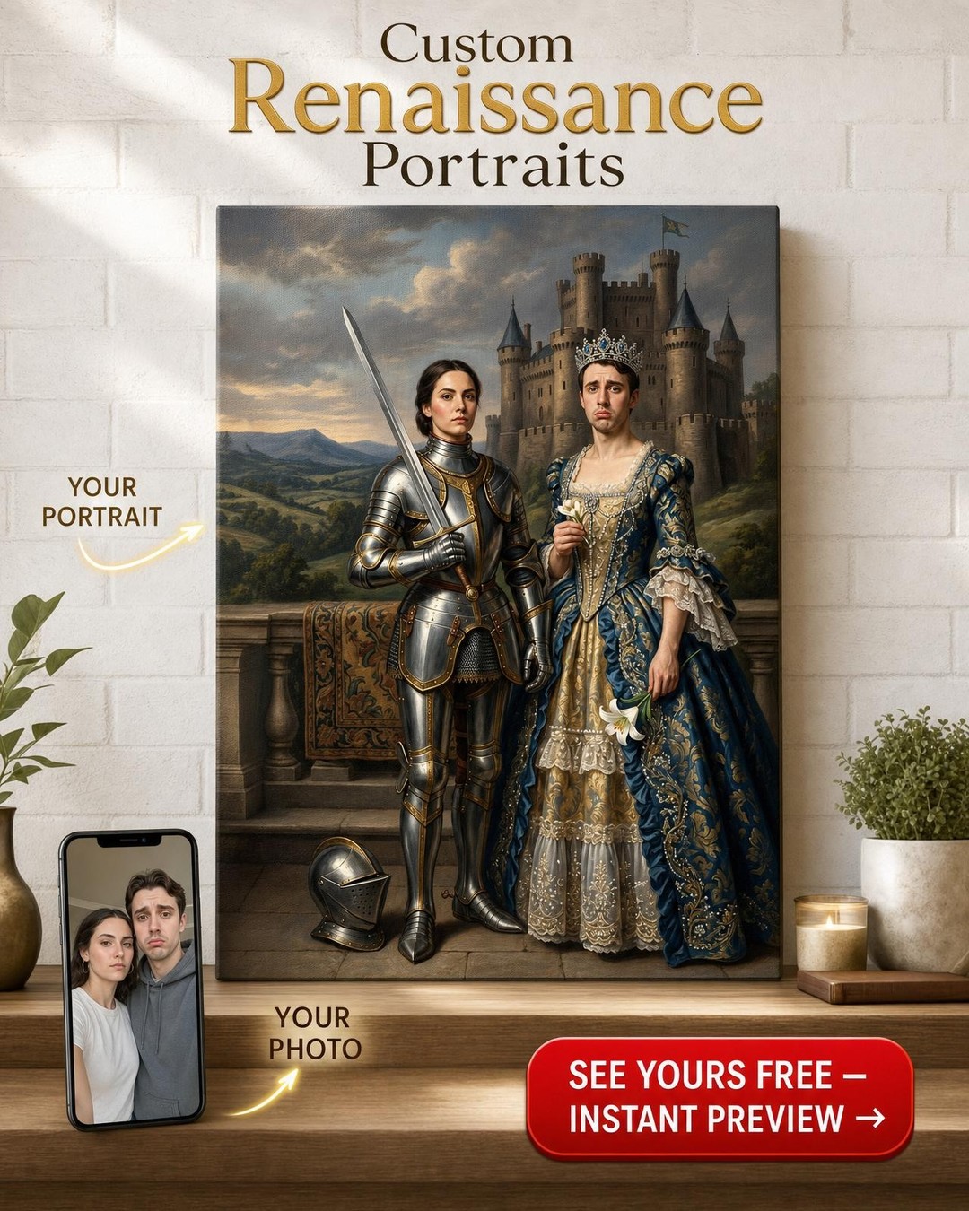 Custom Funny Couple Portrait — Regal Armor Canvas from Photo