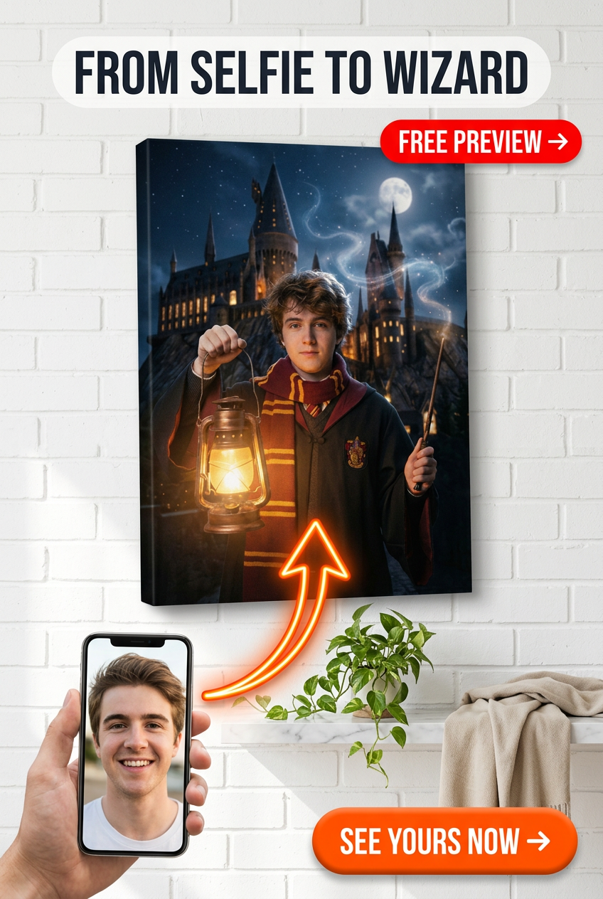 Magische Schule Personalisiertes Porträt von Foto | Persönliches Geschenk für Ihn