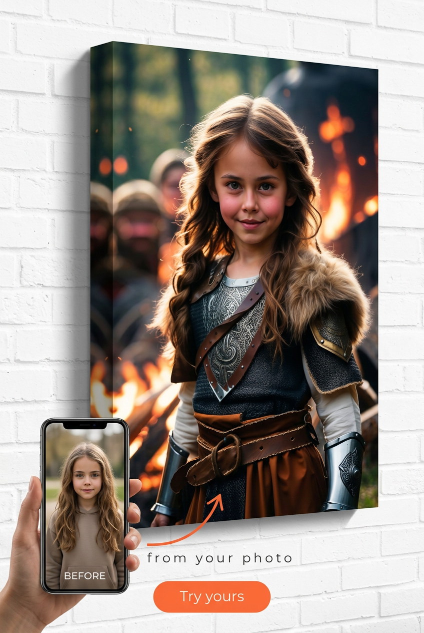 Viking Custom Portrait from Photo | Personalized Kids Gift