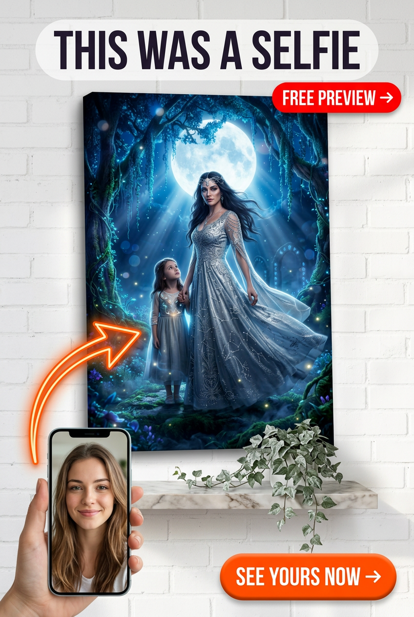 Custom Fantasy Mother-Child Portrait — Enchanted Forest Canvas