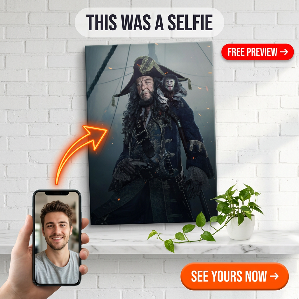 Custom Pirate Man Portrait — Heroic Adventure Canvas from Photo