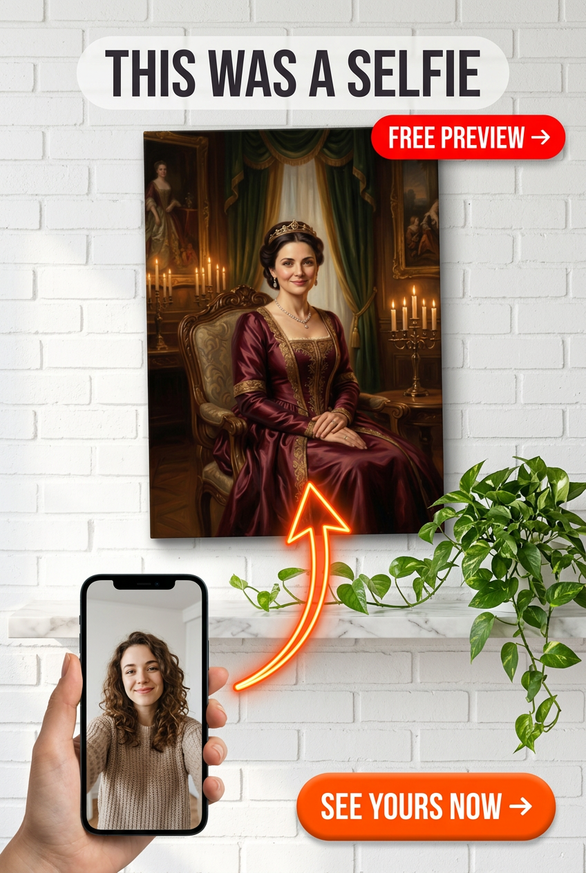 Custom Royal Woman Portrait — Regal Crown & Throne Canvas
