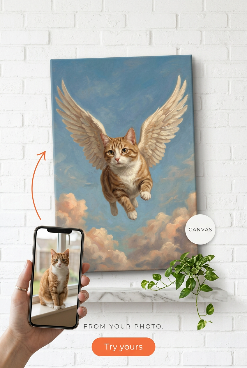 Custom Fantasy Pet Cat Portrait — Angel Wings Canvas