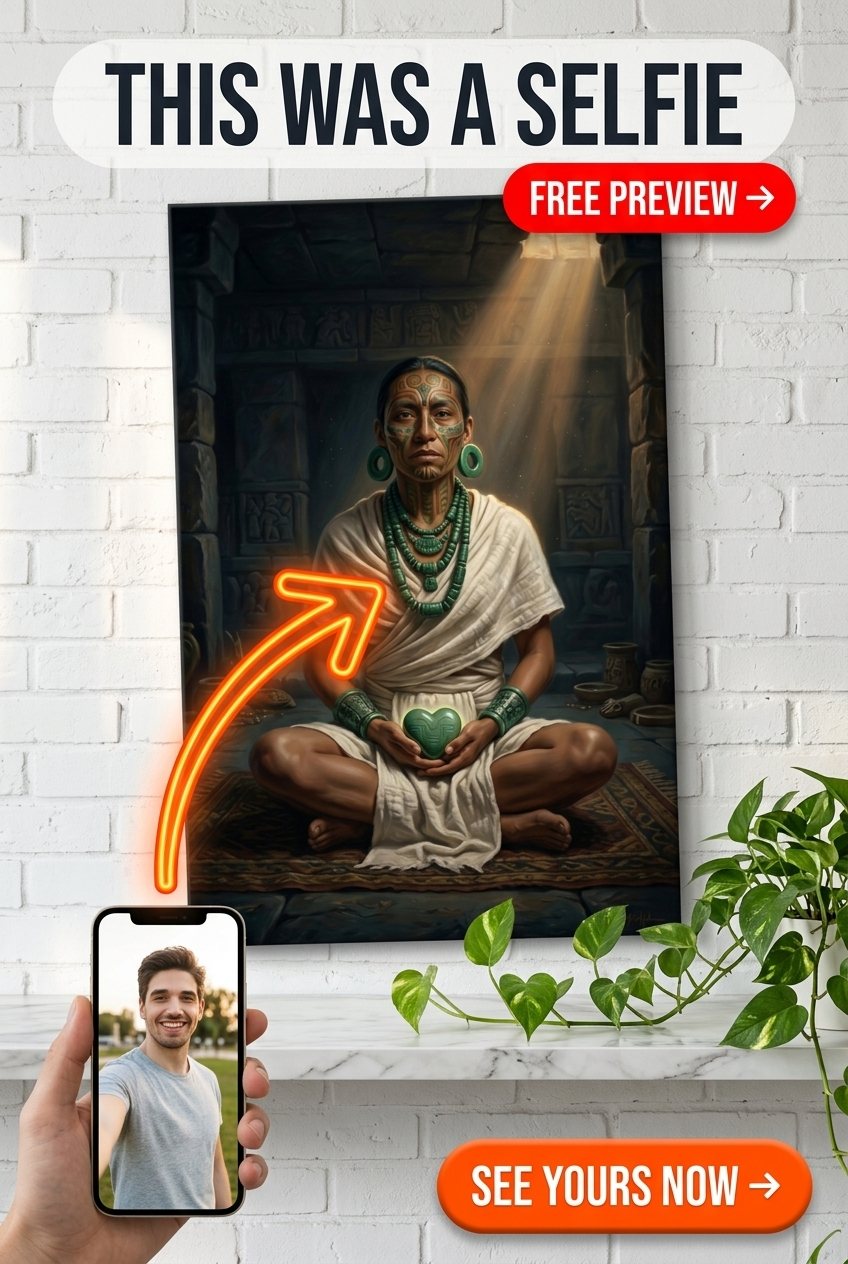 Custom Aztec Man Portrait — Serene Warrior Canvas from Photo