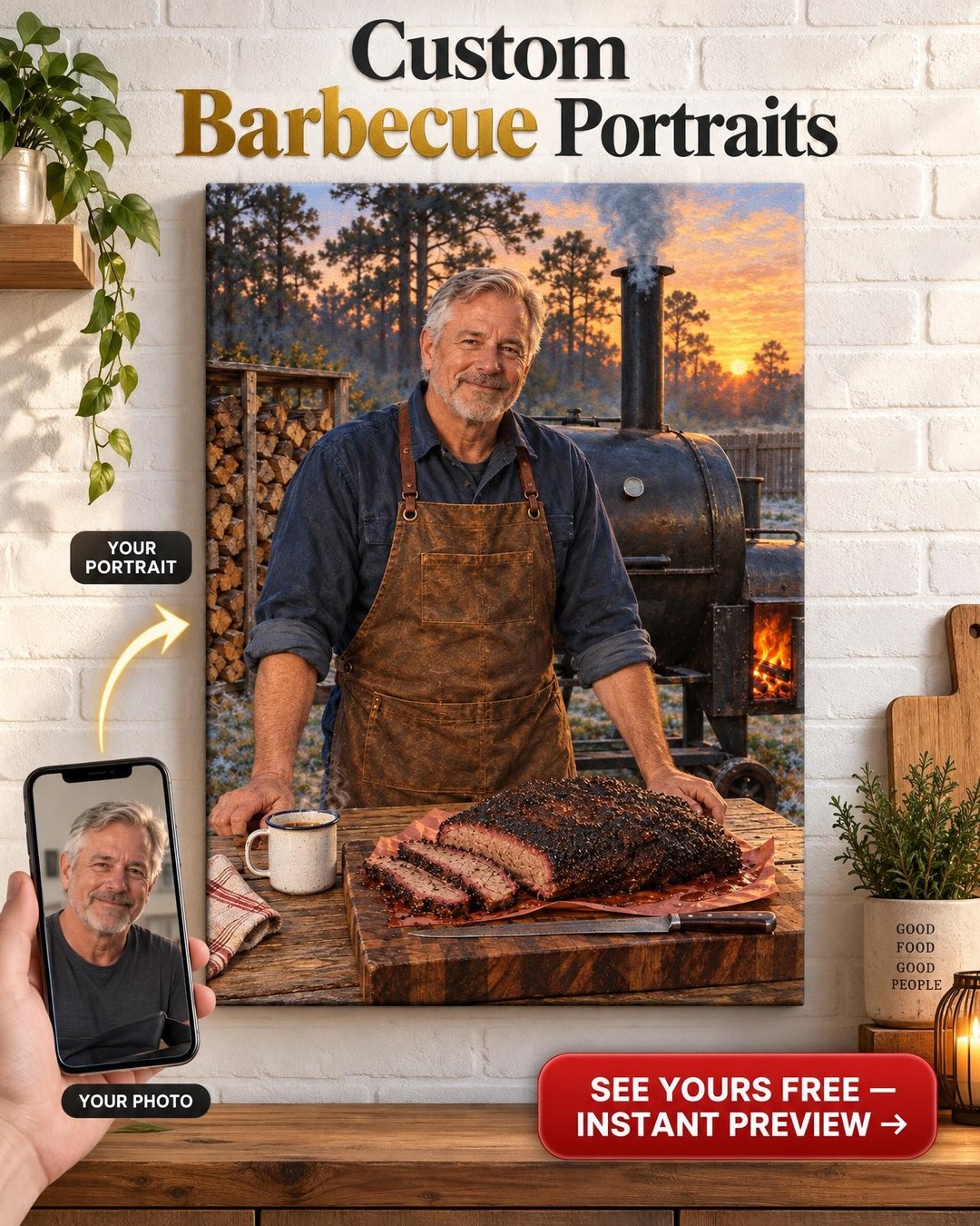 Pitmaster at Dawn Custom Portrait from Photo | Personalized BBQ Pitmaster Gift