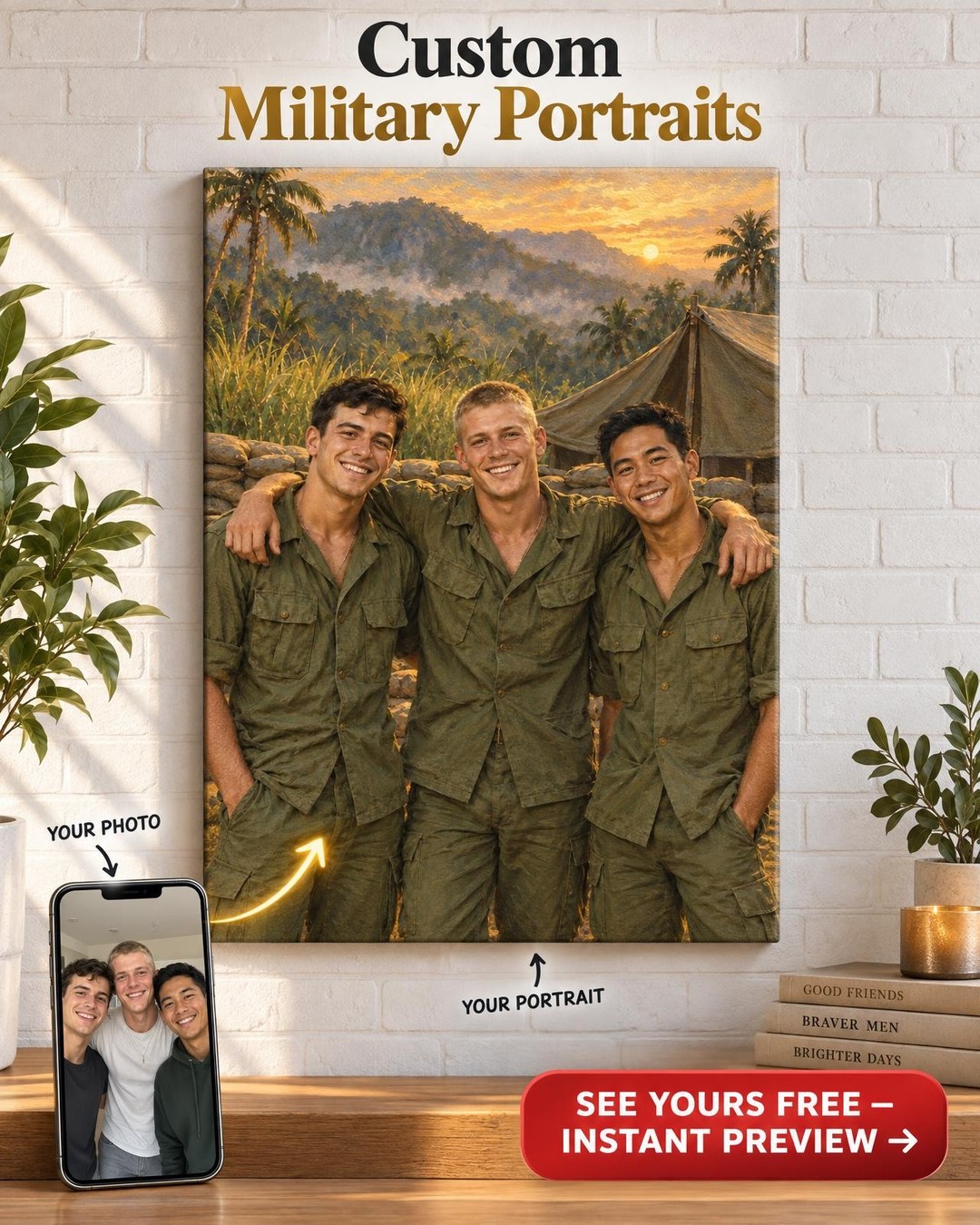 Brothers in Arms Buddies Custom Portrait from Photo