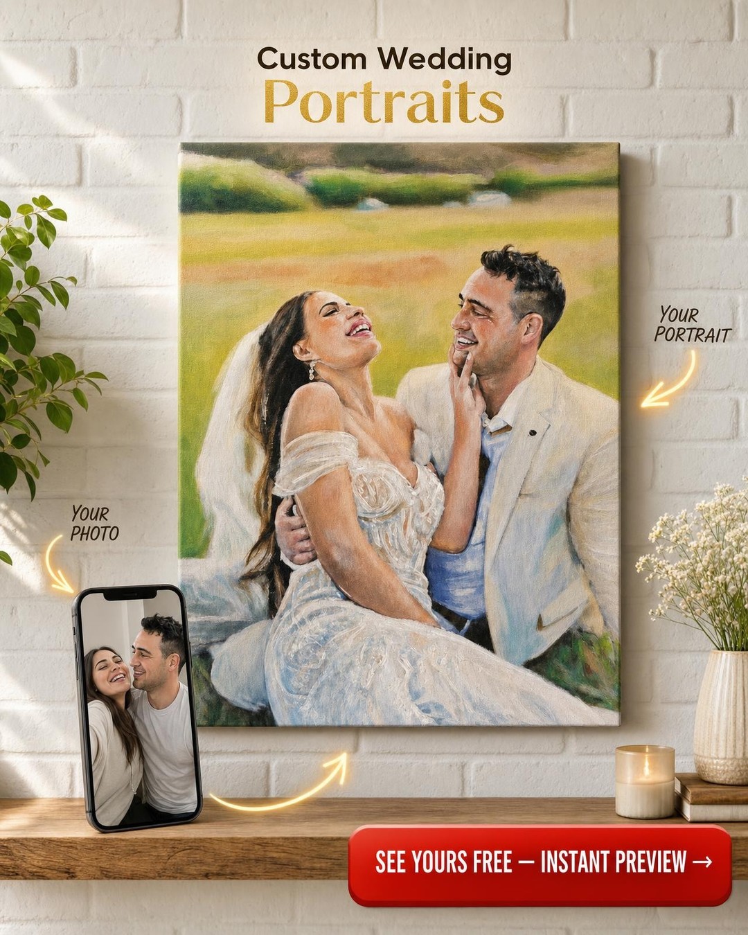 Romantic Wedding Custom Portrait from Photo | Personalized Canvas Gift