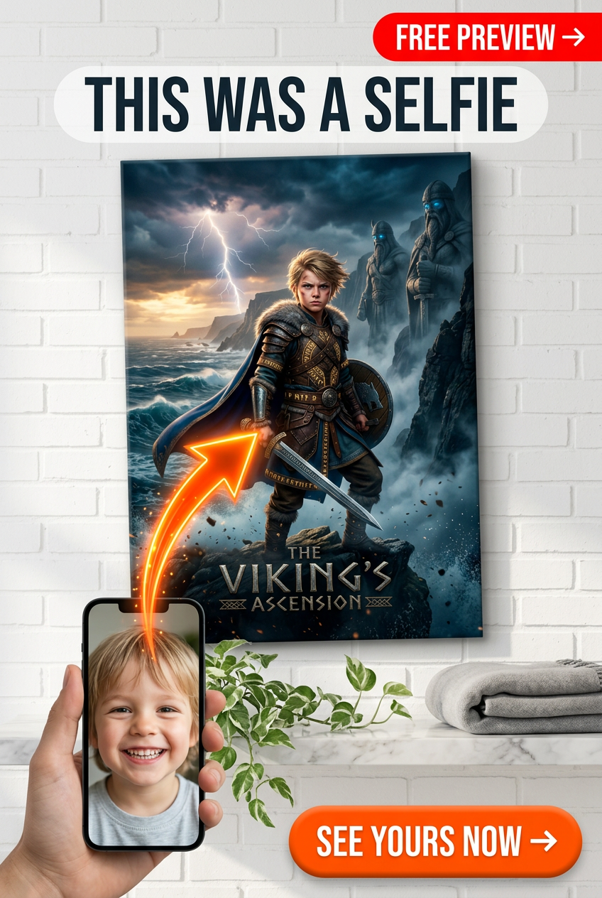 Custom Viking Boy Portrait — Heroic Warrior Canvas from Photo