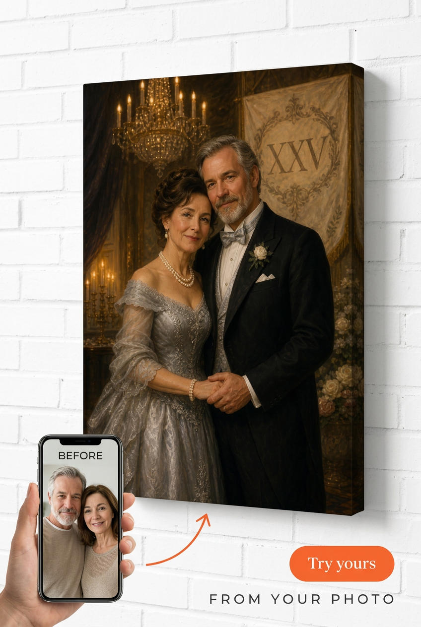 Custom Anniversary Couple Portrait — Regal Canvas from Photo