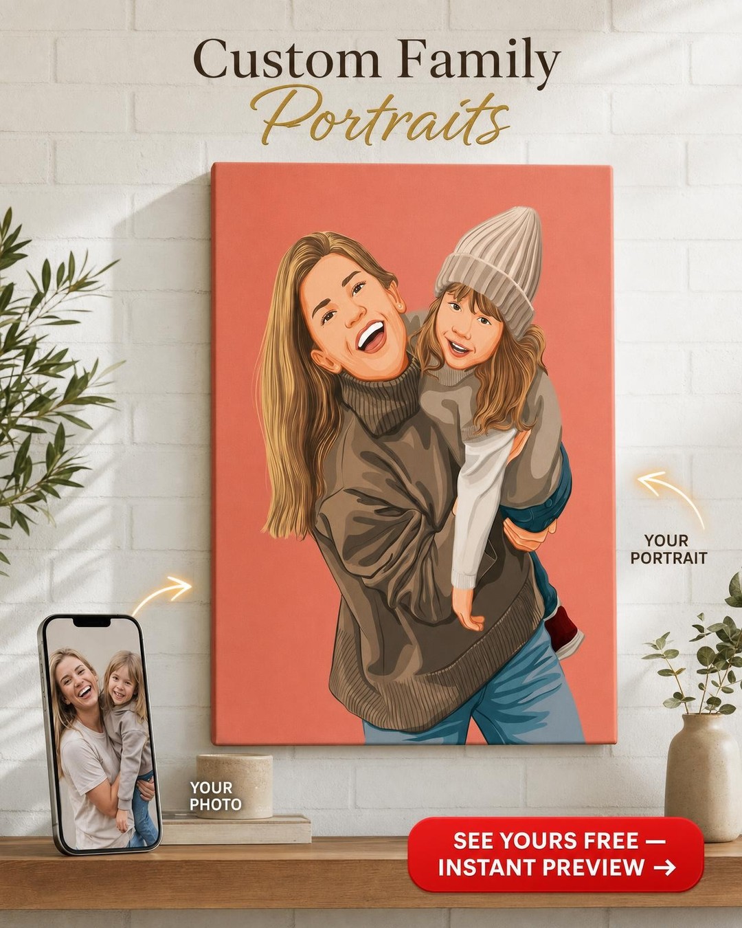 Custom Mother's Day Portrait — Personalized Mom & Child Canvas