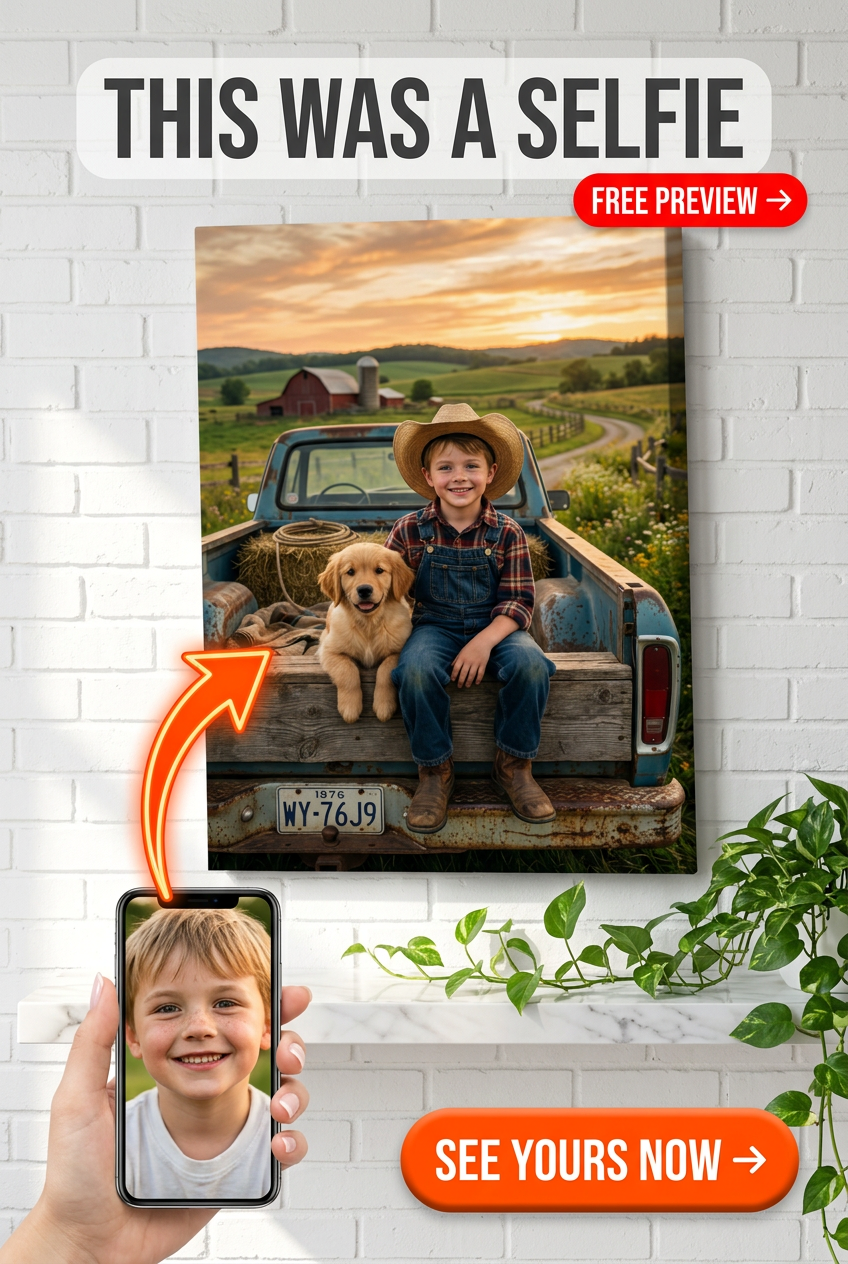 Custom Cowboy Dog Portrait — Whimsical Farm Scene Canvas for Boys