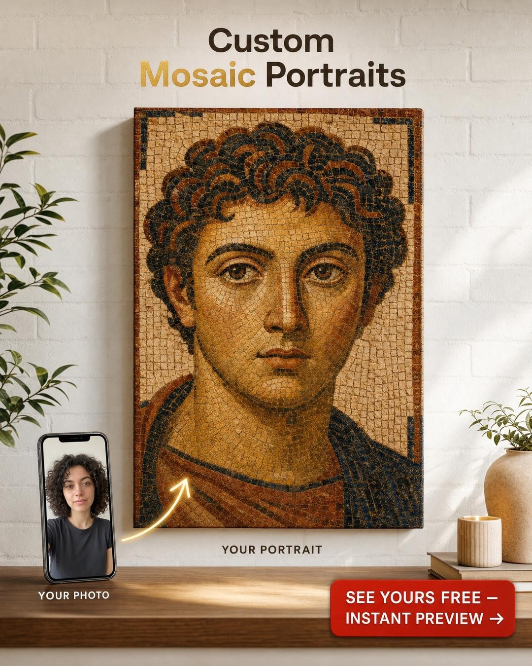 Custom Mosaic Portrait for Man — Regal Historical Canvas from Photo