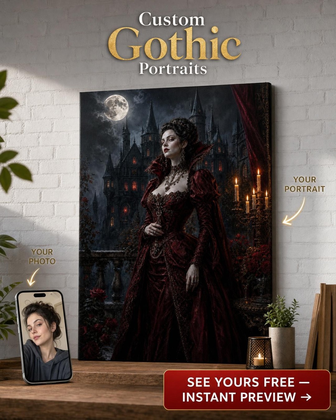 Vampire Countess Portrait — photoreal canvas with face-swap 