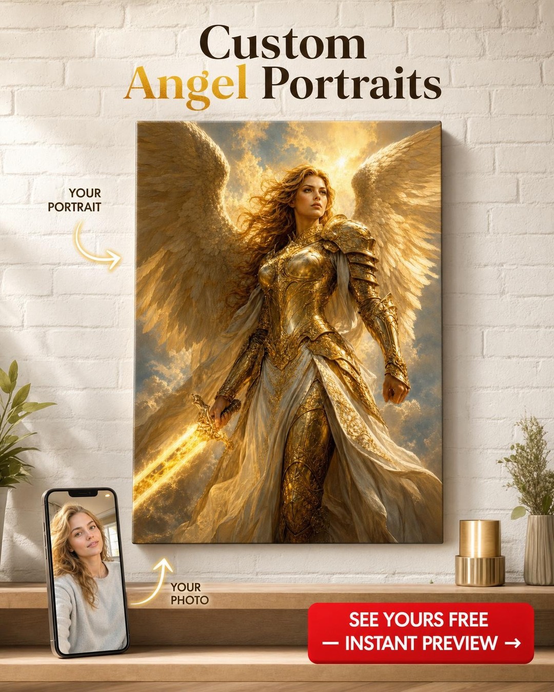 Warrior Angel Custom Portrait — Angelic Gift Canvas