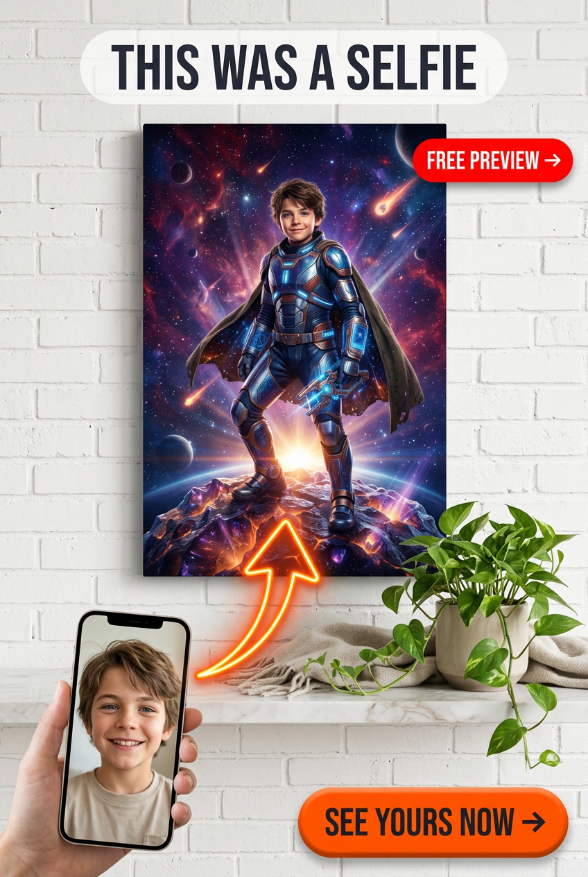 Custom Sci-Fi Portrait for Boys — Heroic Space Warrior Canvas