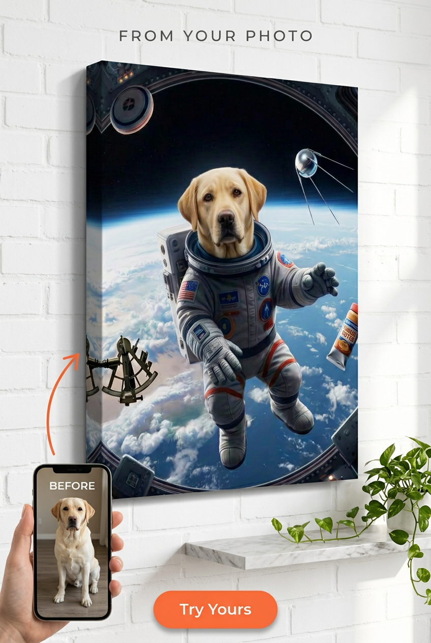 Custom Sci-Fi Dog Portrait — Whimsical Space Astronaut Canvas