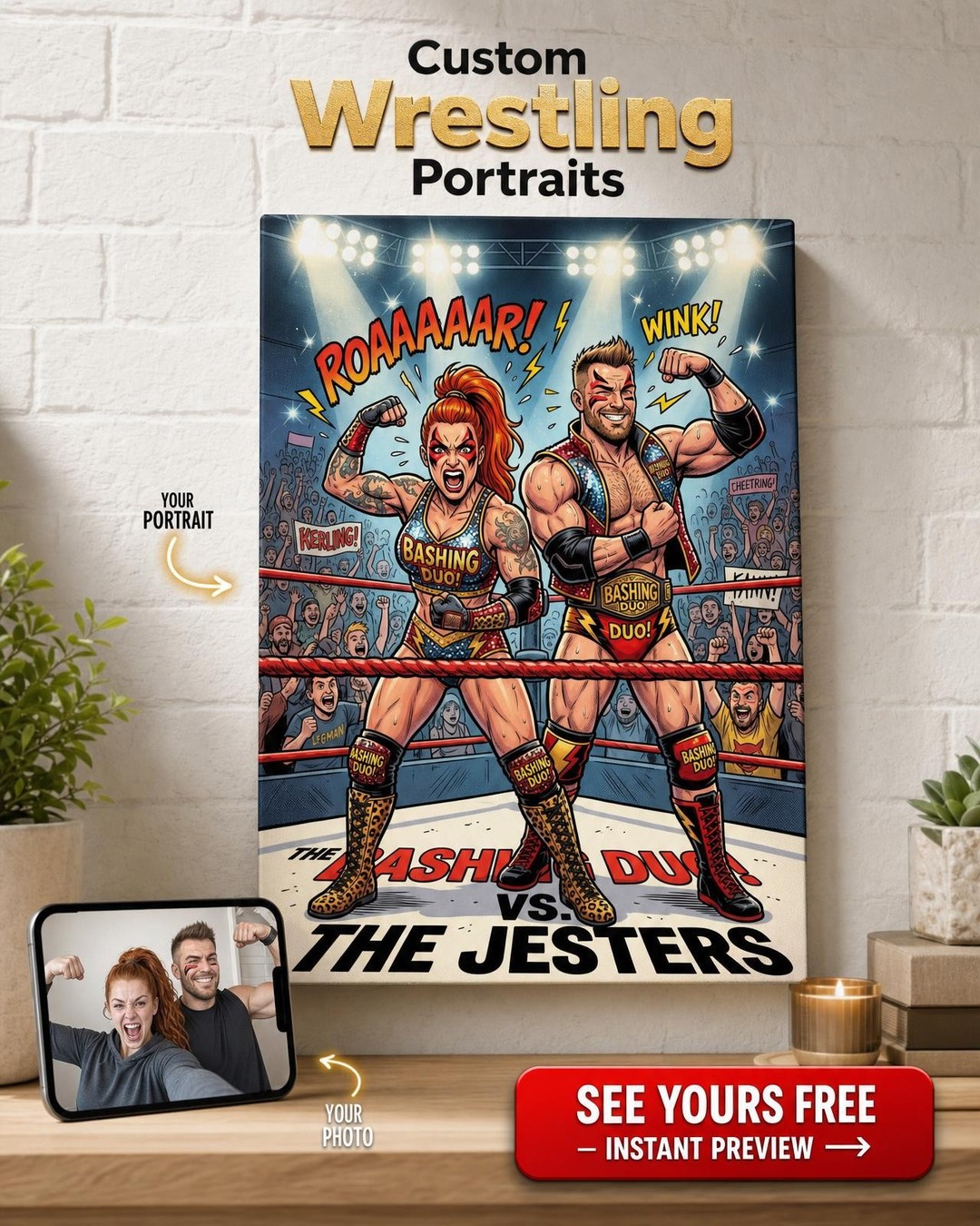 Custom Cartoon Wrestling Portrait Canvas