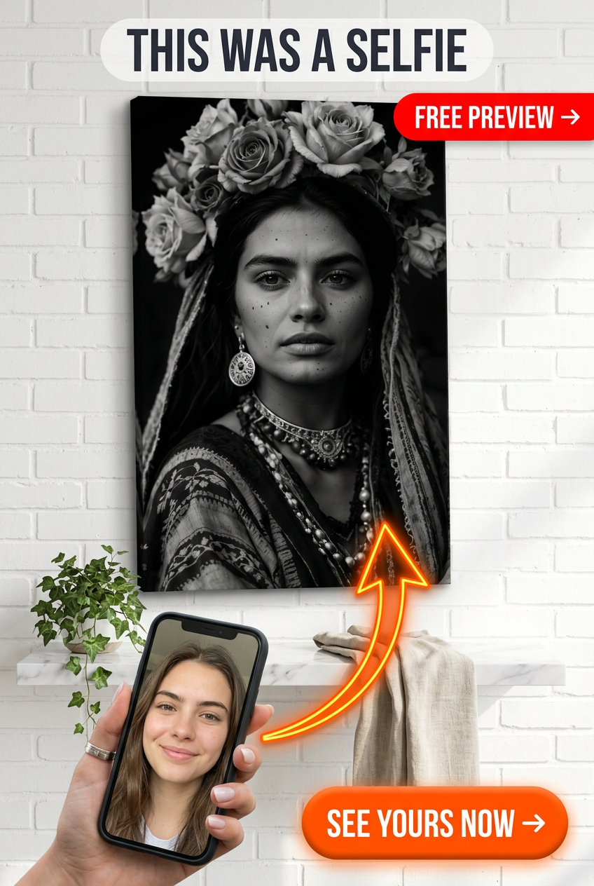 Custom Floral Woman Portrait — Whimsical Jewelry & Veil Canvas