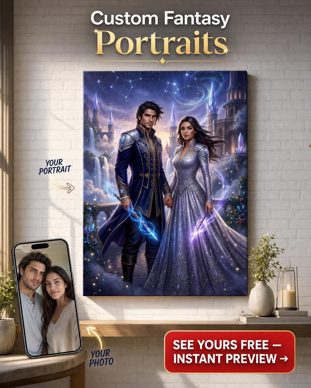 Magic Couple Portrait Canvas — Custom Fantasy Art
