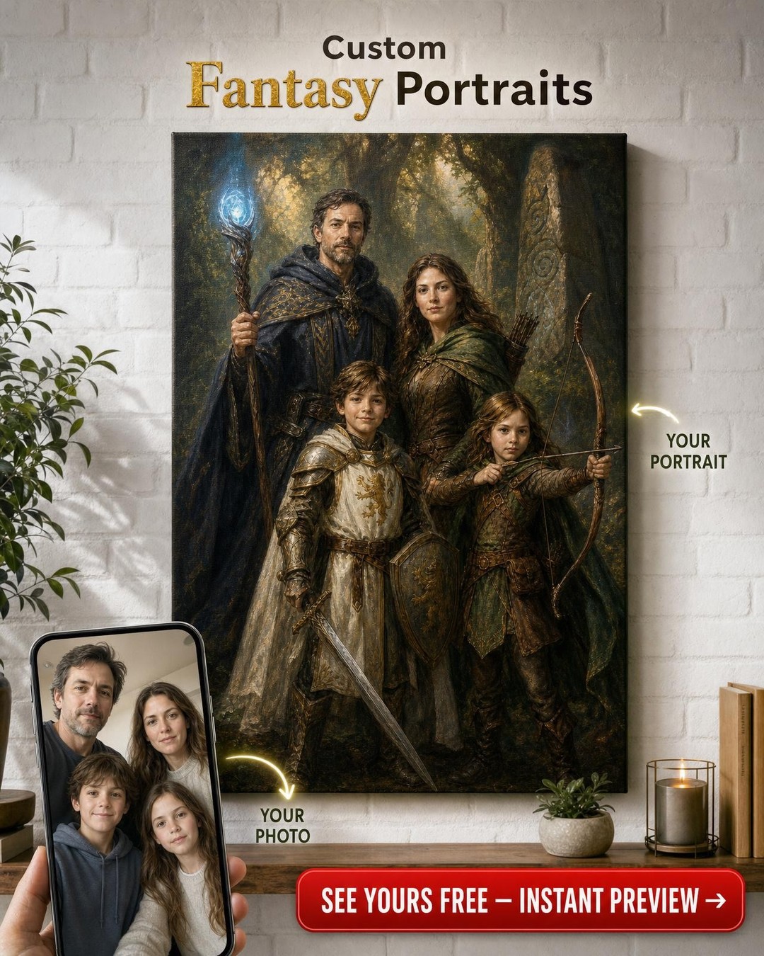 Custom Fantasy Family Portrait — Epic Heroes from Your Photo