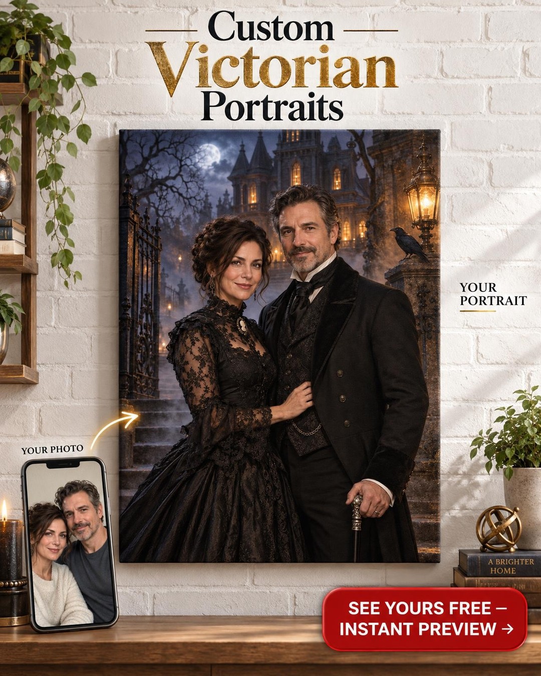 Haunted Mansion Custom Portrait from Photo | Personalized Couples Gift