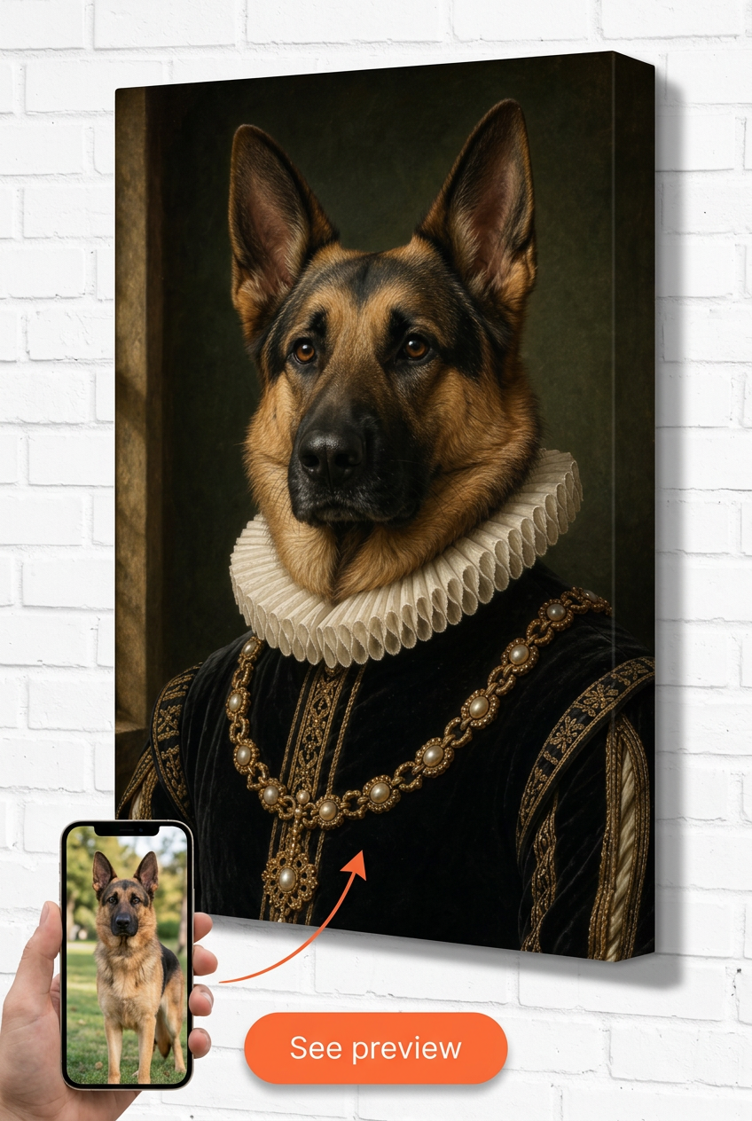 Custom Renaissance Dog Portrait — Regal Nobility from Photo