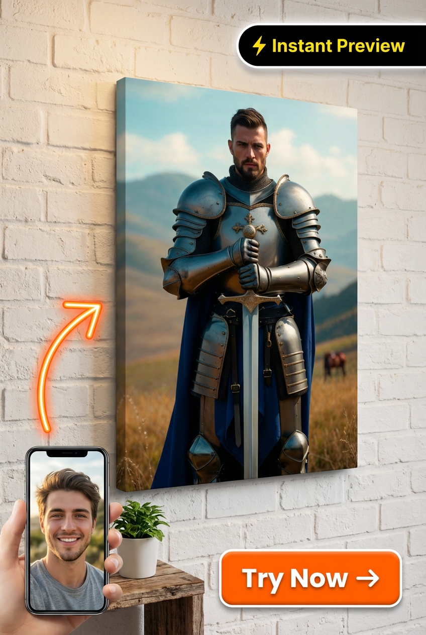 Medieval Knight Custom Portrait from Photo | Personalized Gift for Him