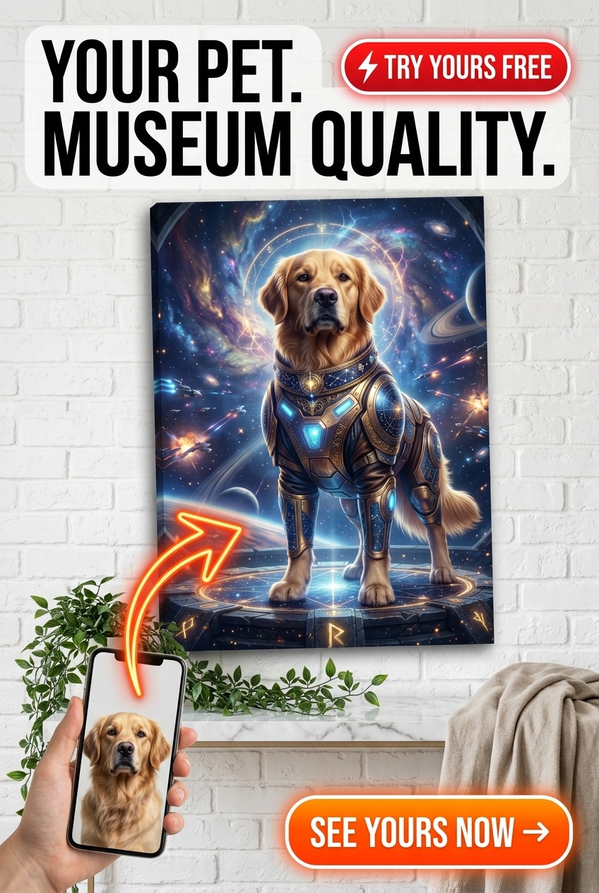 Custom Sci-Fi Dog Portrait — Heroic Space Warrior Canvas