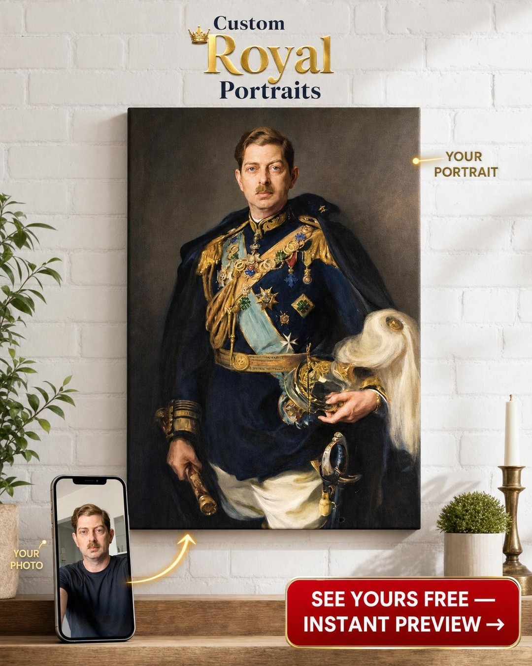 Custom Royal Man Portrait — Regal Canvas from Photo