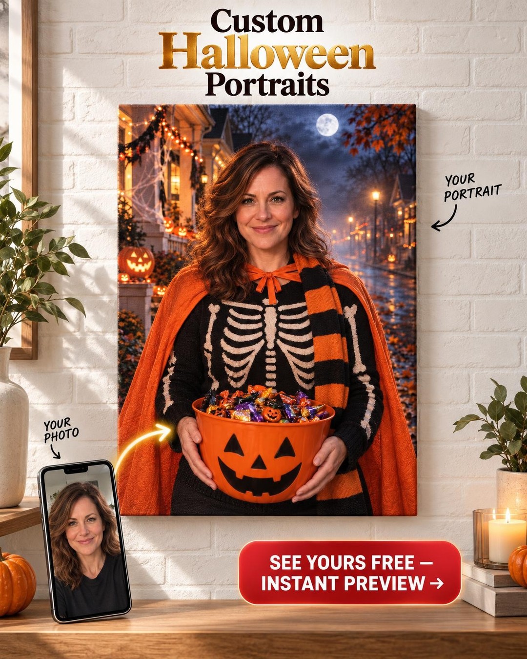 Trick-or-Treat Night Custom Portrait from Photo | Personalized For Her Gift
