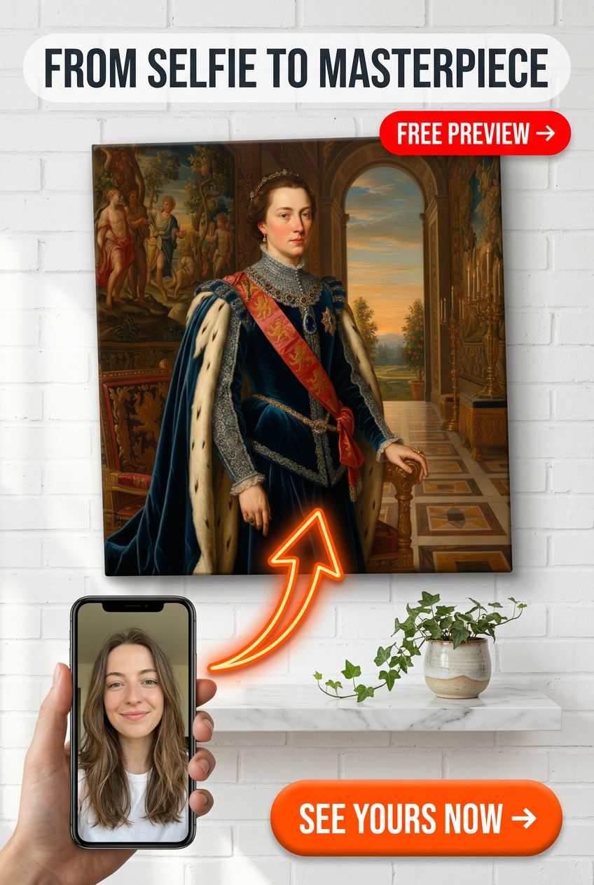 Custom Royal Woman Portrait — Regal Crown Canvas from Photo