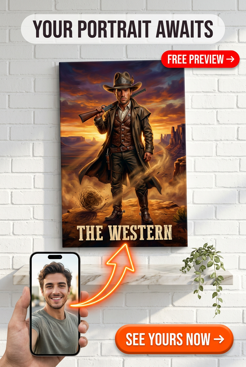 Epicki Portret Niestandardowy Western – Jeździec Wild Horizon