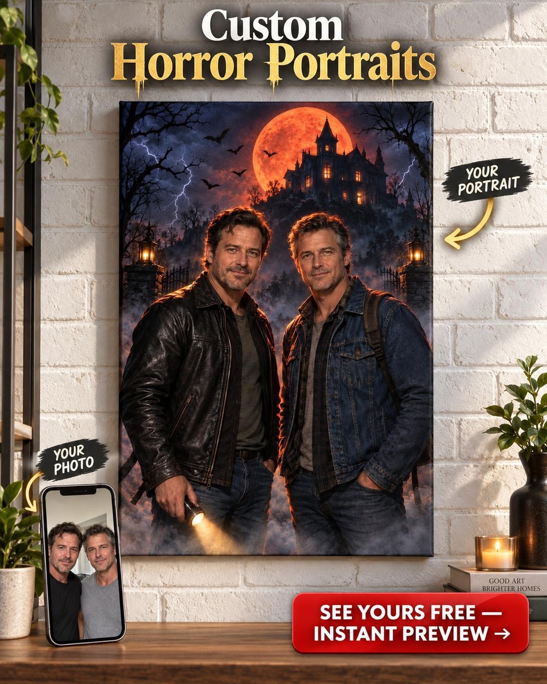 Horror Movie Poster Custom Portrait from Photo | Personalized for Two Men Gift