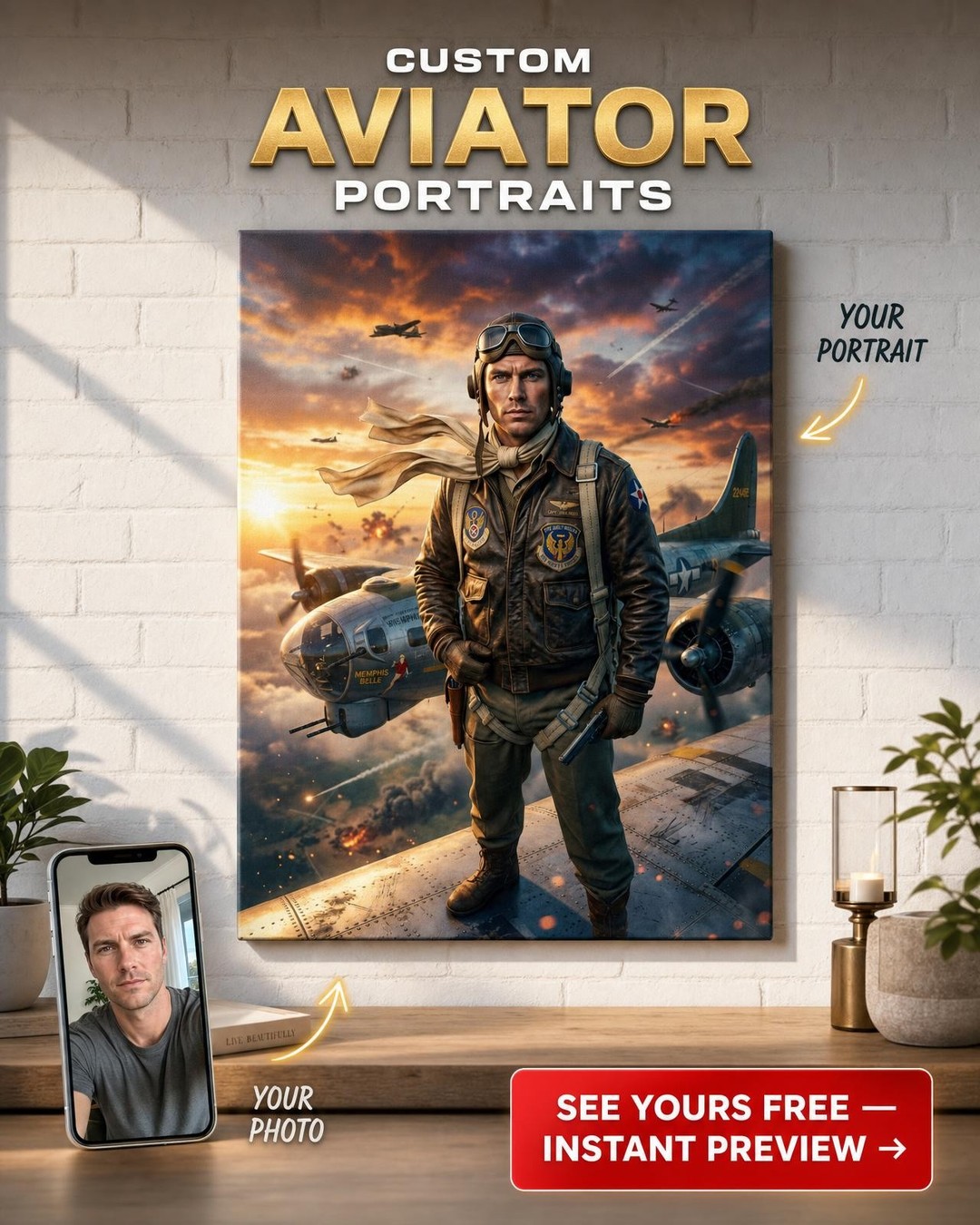 Custom Pilot Portrait for Men
