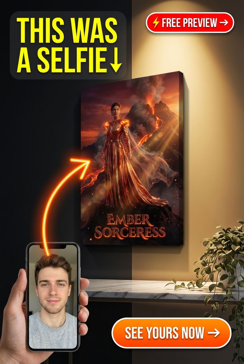 Custom Fantasy Sorceress Portrait — Heroic Fire Canvas for Her