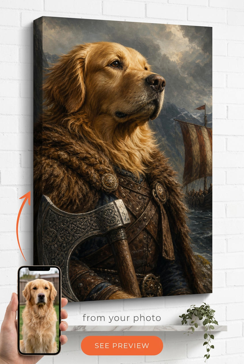 Custom Viking Dog Portrait — Heroic Pet Canvas from Photo